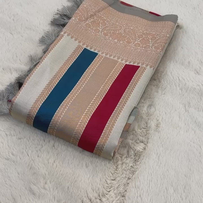 Cream Pure Soft Semi Kanjivaram Pattu Silk Saree