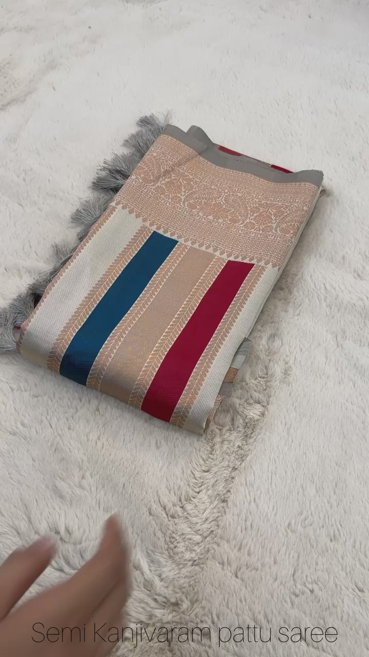 Cream Pure Soft Semi Kanjivaram Pattu Silk Saree