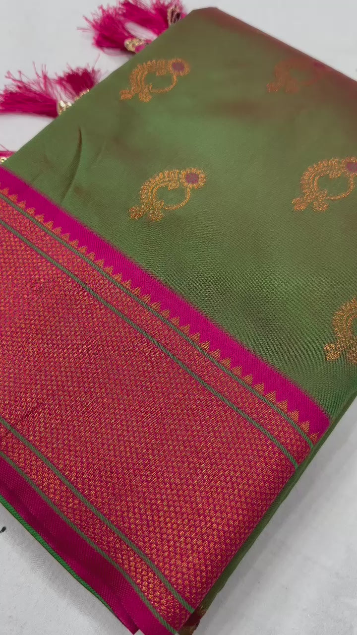 Soft Paithani Silk Saree with Zari Weaving Nath Design