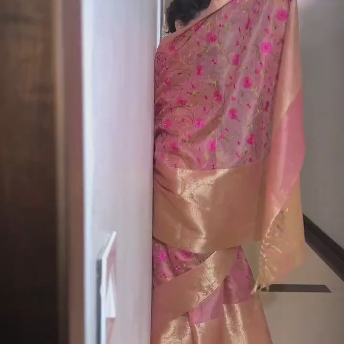 Handwoven-Broad-Border-Tissue-Saree-With-Embroidered-Floral-Buta-Pink