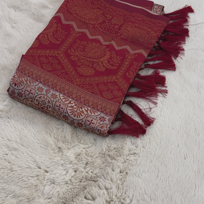 Cream Designer Tassels Premium Banarsi Silk Saree