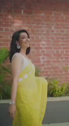Mustard Yellow Georgette Fancy Lace Attech Saree