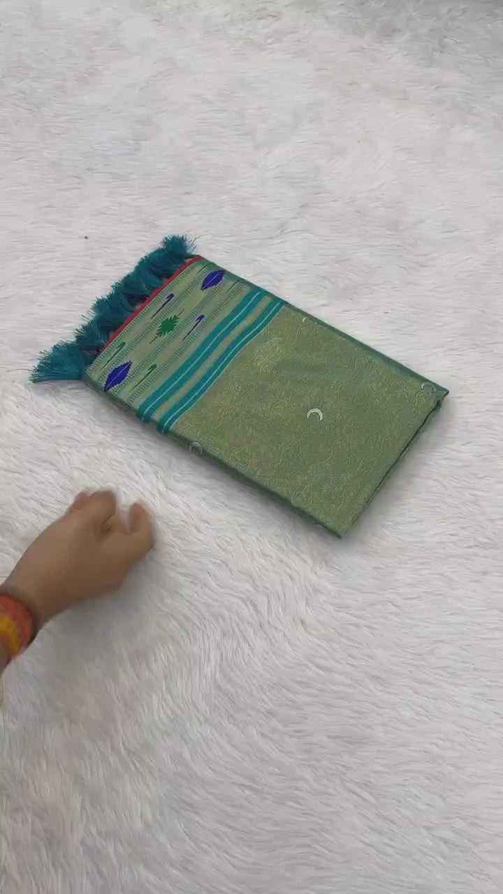 greenish gray premium tissue paithani