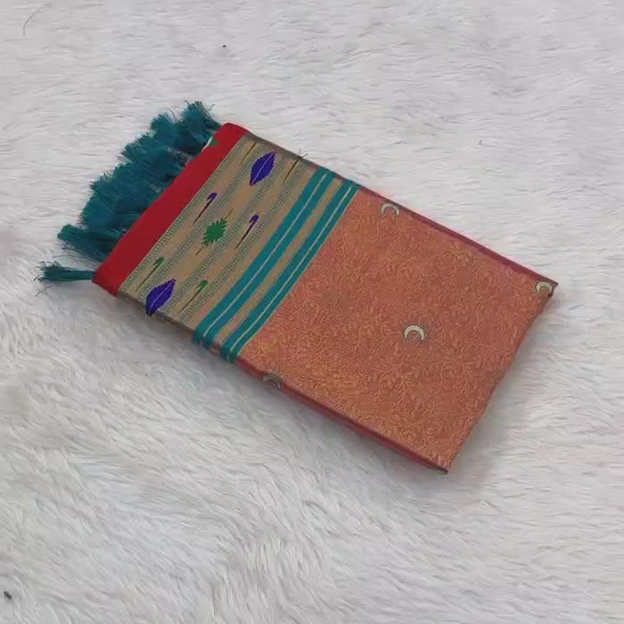 dusty red premium tissue paithani