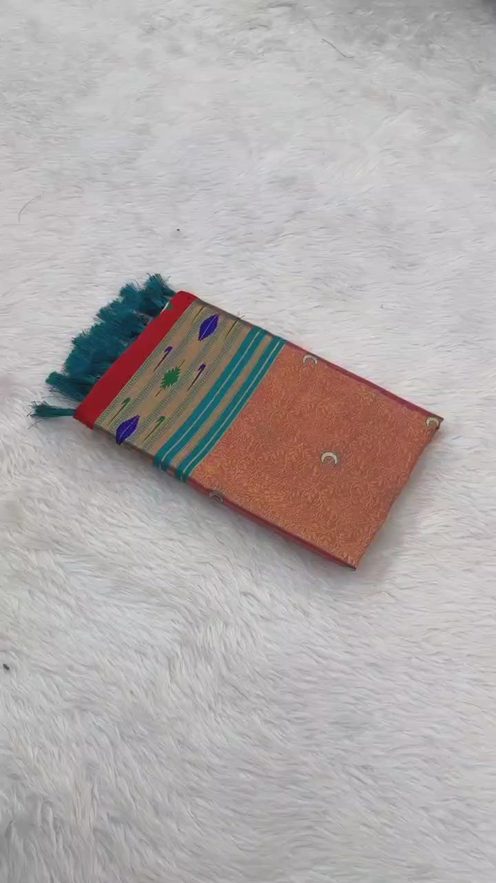 dusty red premium tissue paithani