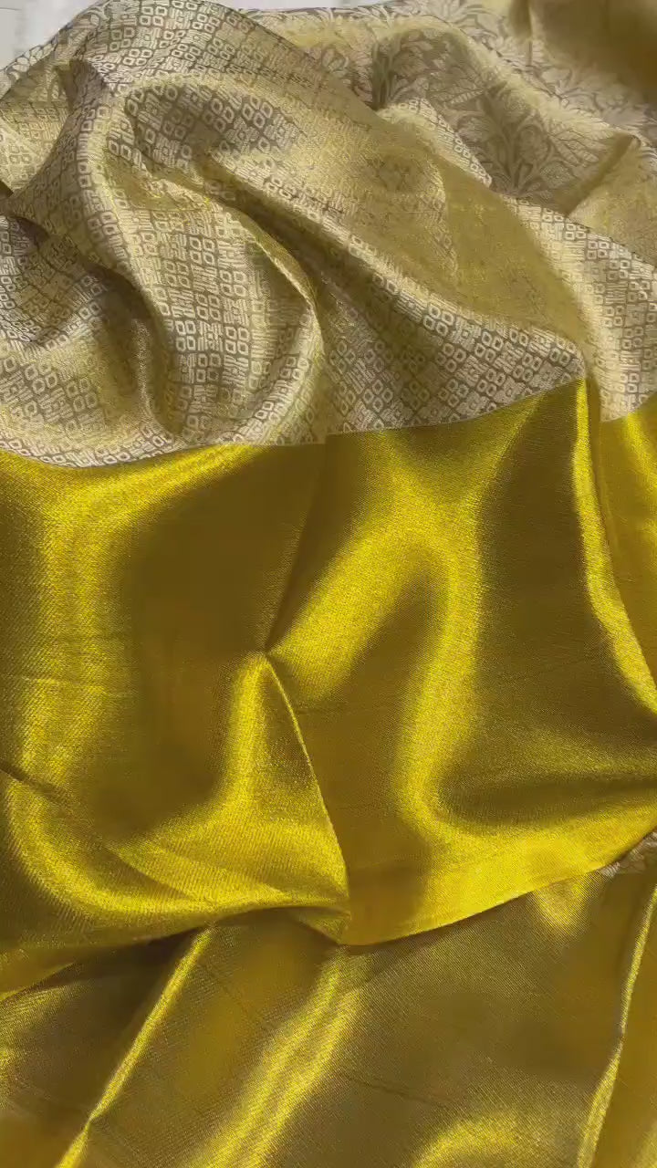 Dark Yellow Beautiful Banarsi Handloom Golden Tissue Zari Silk Saree