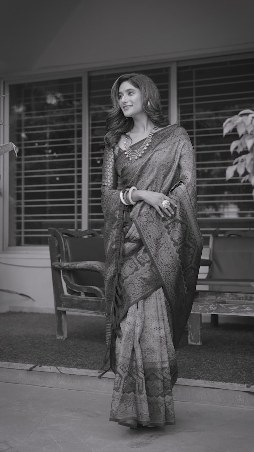 Dusty Grey Designer Tassels Premium Banarsi Silk Saree