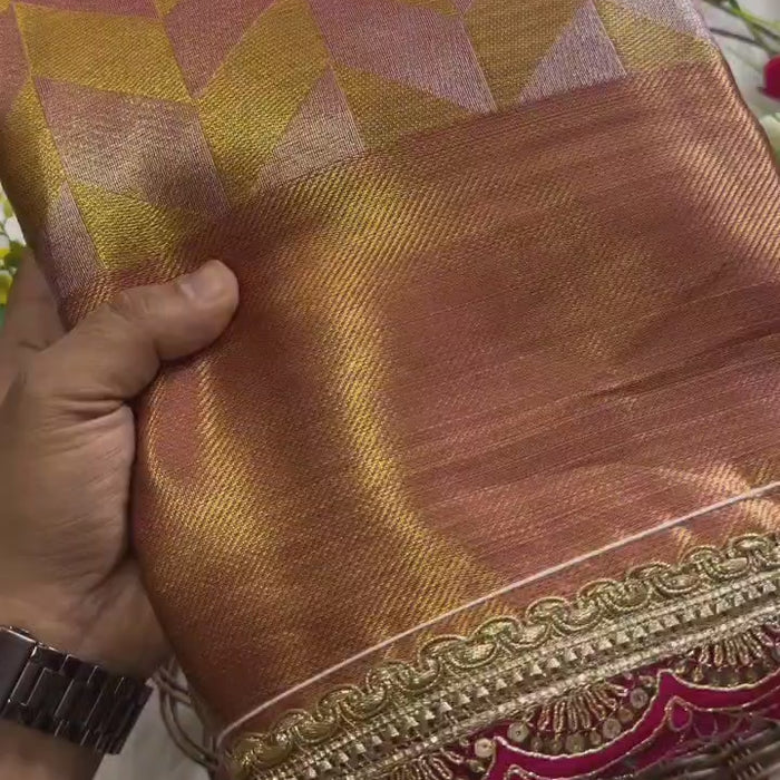 Golden Banarsi Handloom Tissue Silk Saree