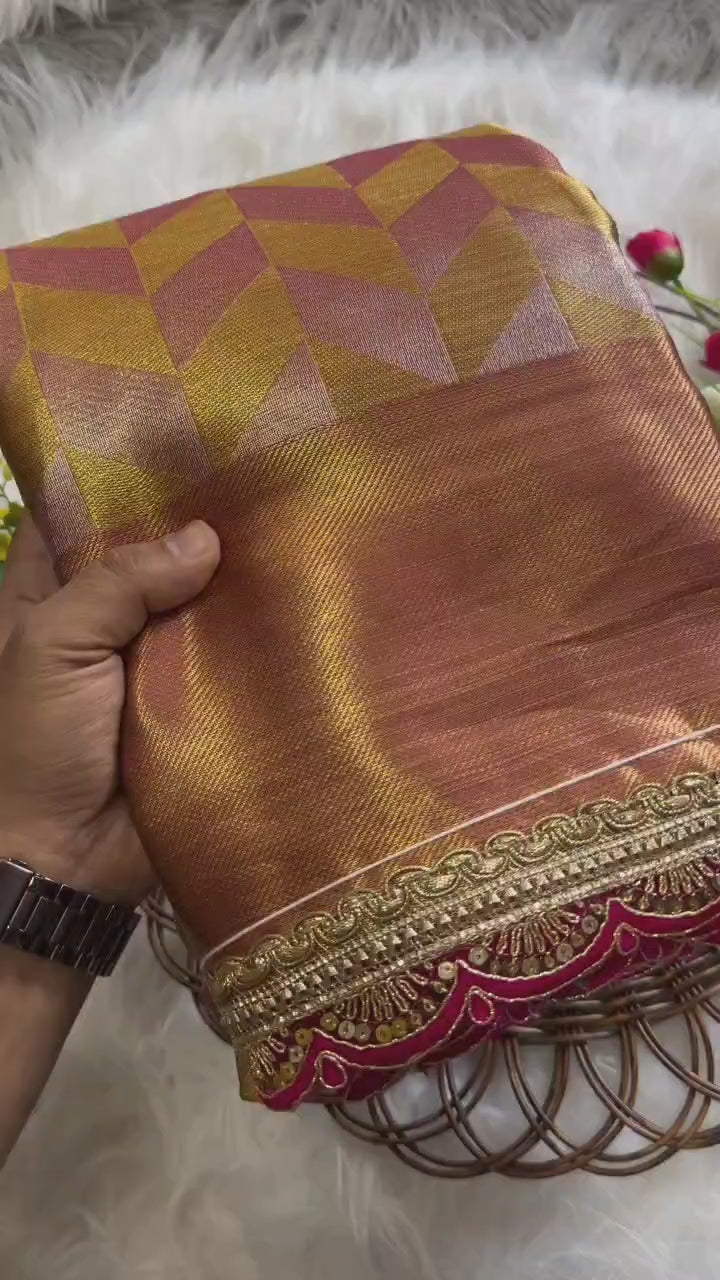 Golden Banarsi Handloom Tissue Silk Saree
