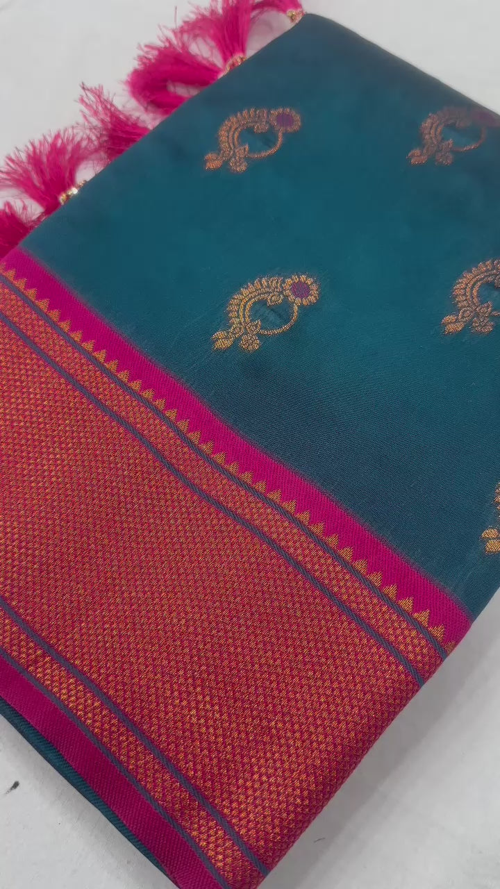 Soft Paithani Silk Saree with Zari Weaving Nath Design