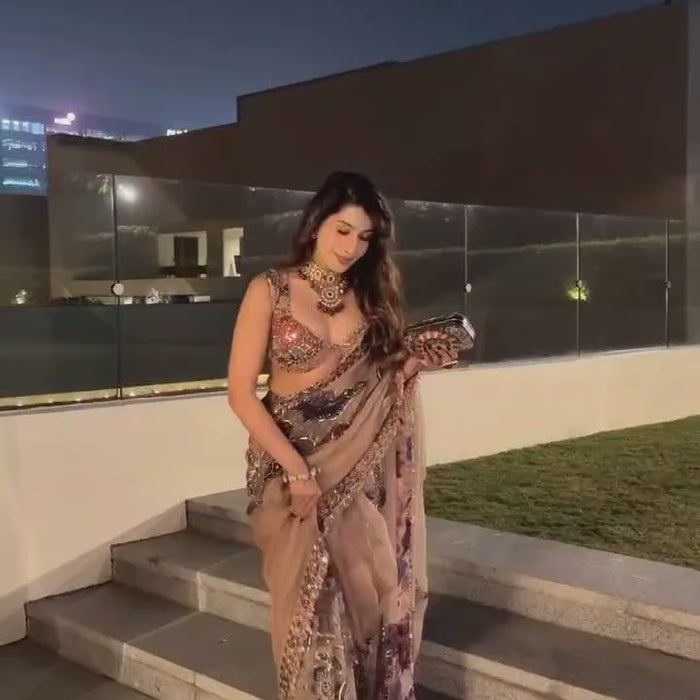 Beige-Georgette-Hand-Mirror-Work-Saree