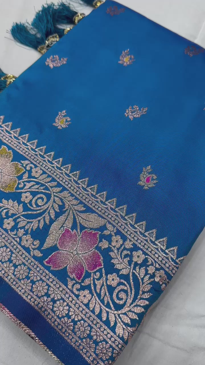 Morpich Soft Banarasi Silk Saree With Zari Weaving Meenakari