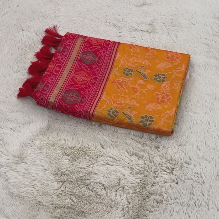 Yellow Banarasi Patola Soft Silk Saree