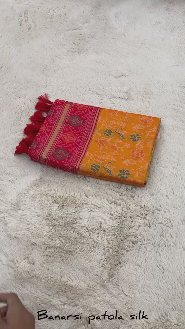 Yellow Banarasi Patola Soft Silk Saree