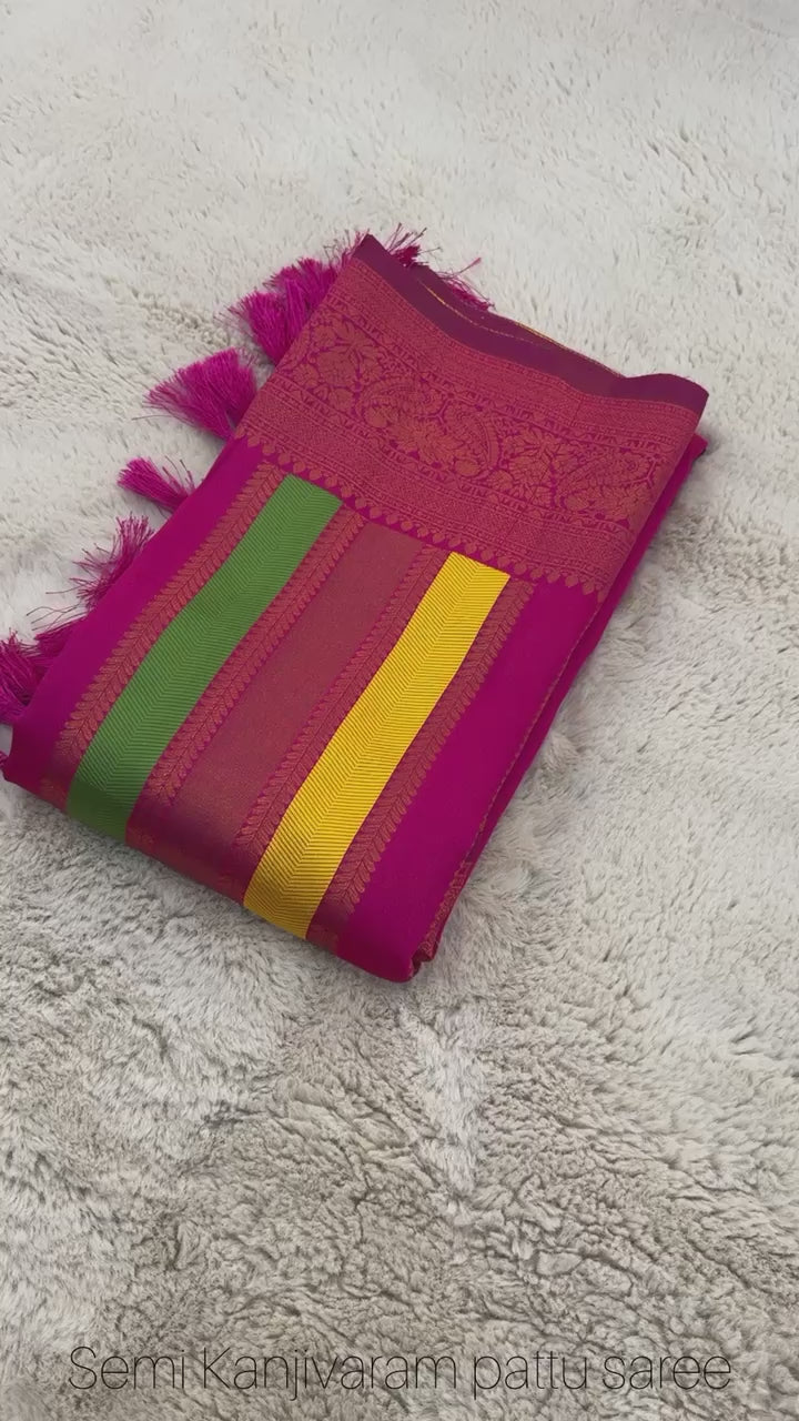 Rosy Pink Pure Soft Semi Kanjivaram Pattu Silk Saree