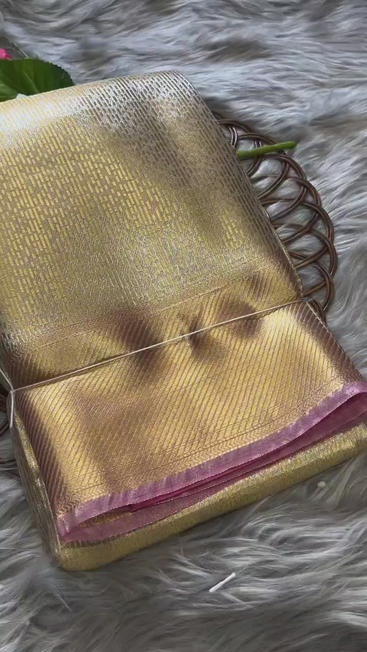 Golden Glow Banarsi Handloom Golden Tissue Zari Silk Saree