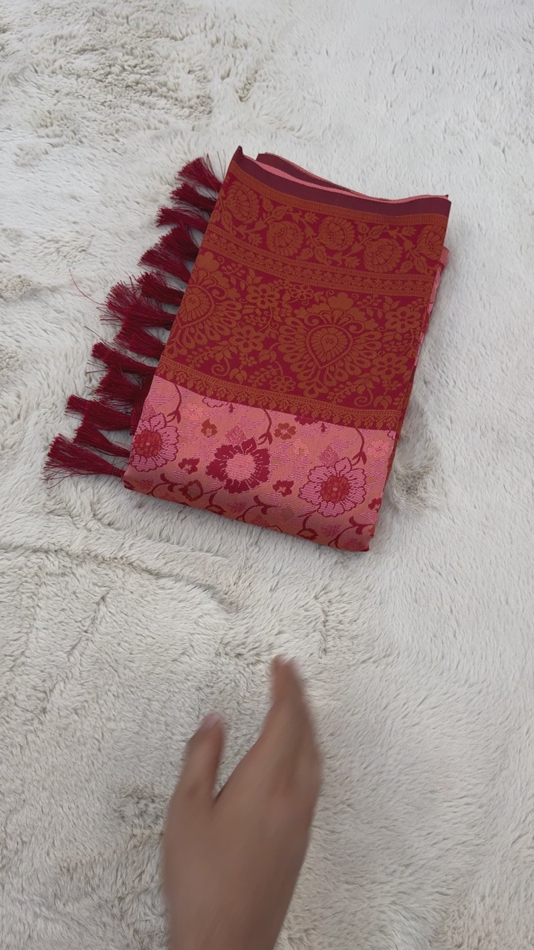 Pink and Peach Designer Tassels Banarsi Silk Saree