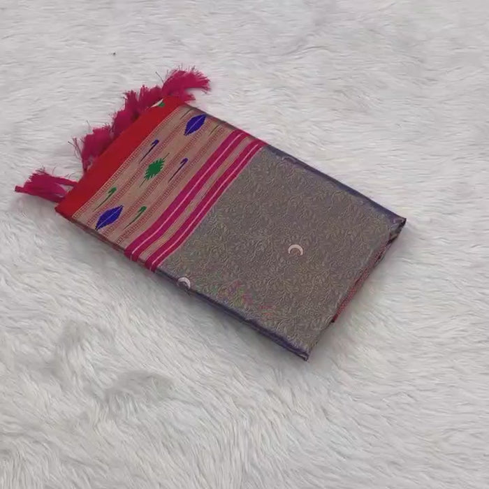 olive grey premium tissue paithani