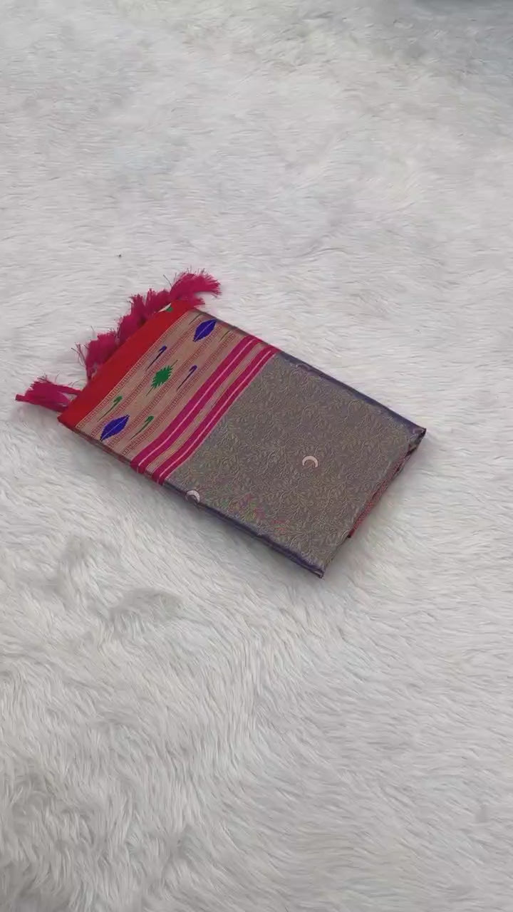 olive grey premium tissue paithani