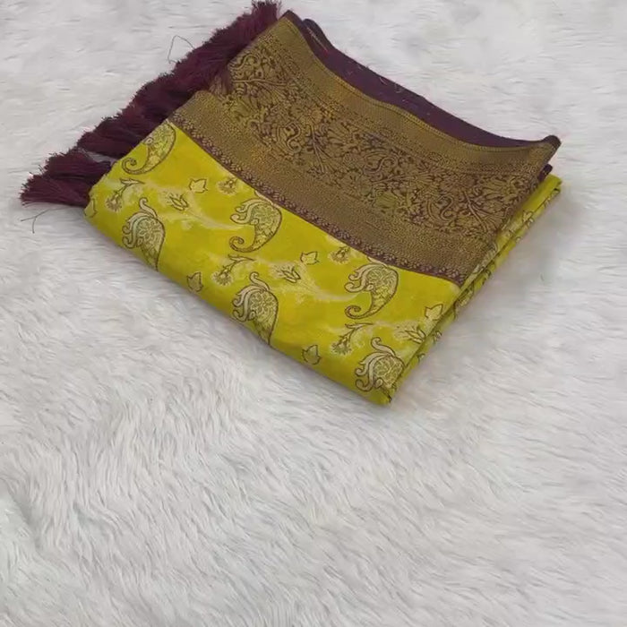 Muddy Yellow Dharmavaram Soft Banarsi Tissue Saree