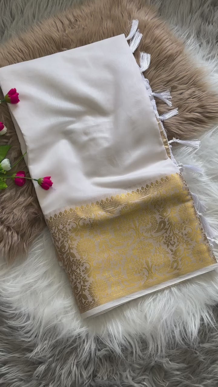 Assam cotton silk saree With Broad Golden Border