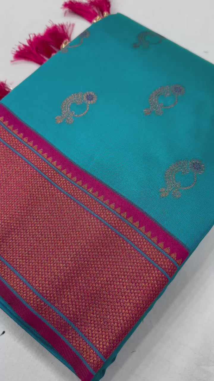 Soft Paithani Silk Saree with Zari Weaving Nath Design