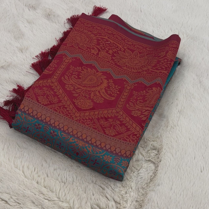 Turquoise Designer Tassels Premium Banarsi Silk Saree