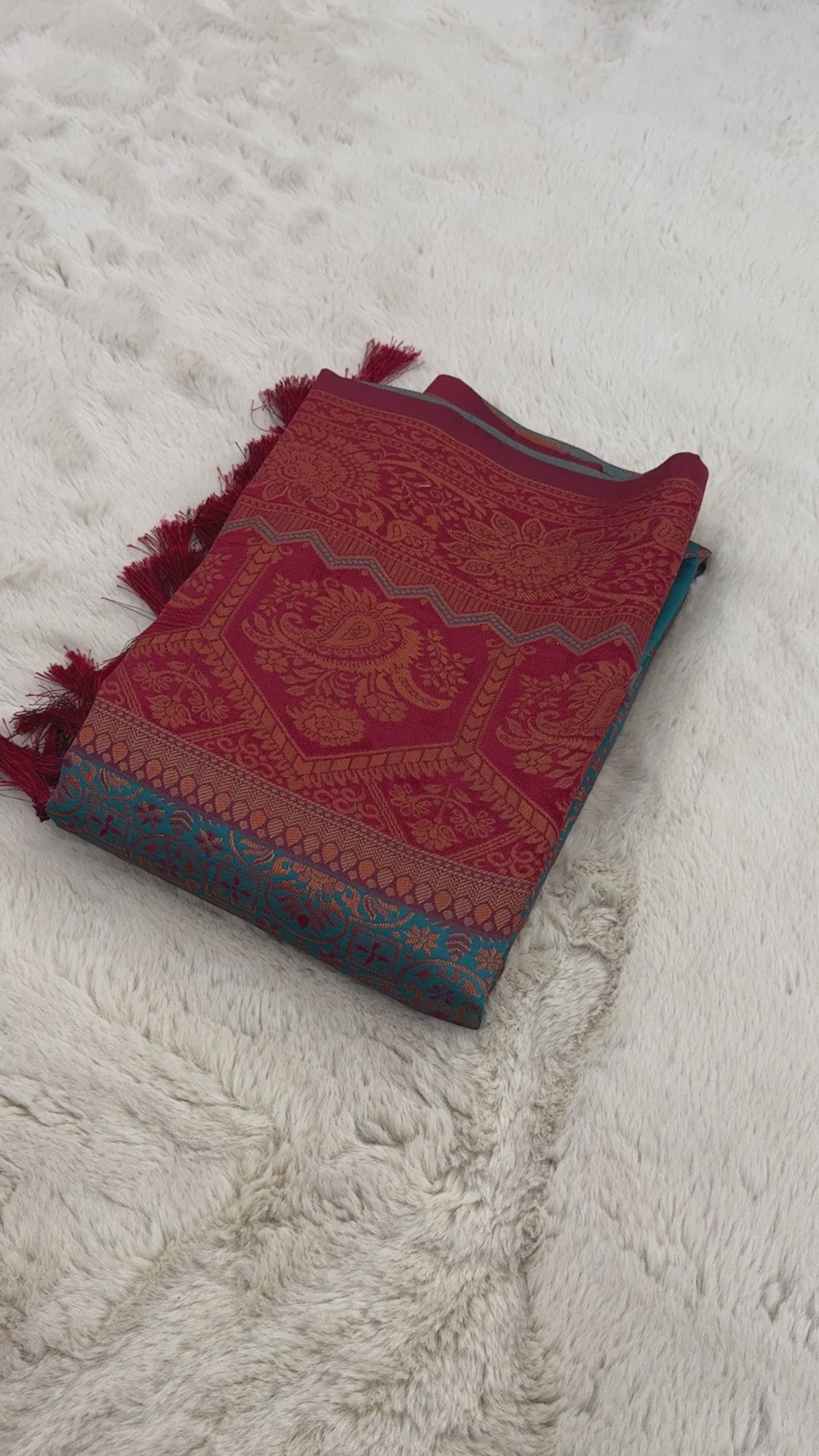 Turquoise Designer Tassels Premium Banarsi Silk Saree