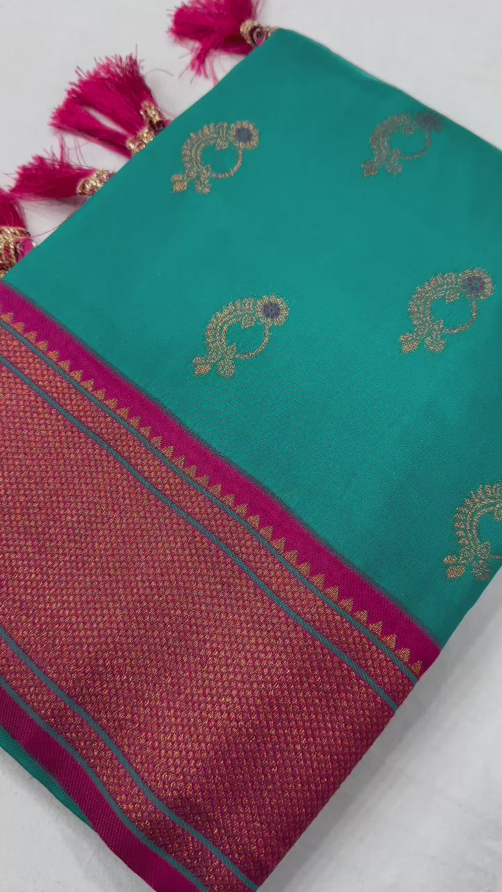 Soft Paithani Silk Saree with Zari Weaving Nath Design