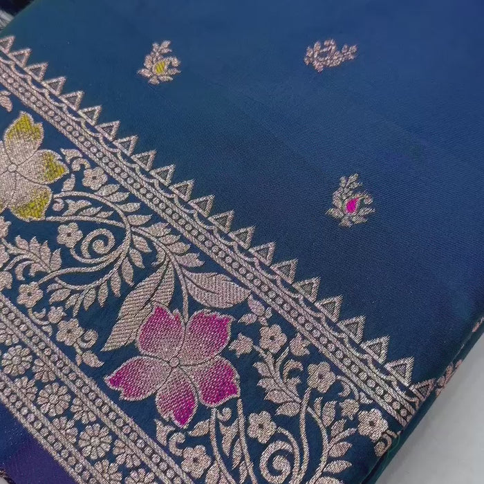 Sky Blue Soft Banarasi Silk Saree With Zari Weaving Meenakari
