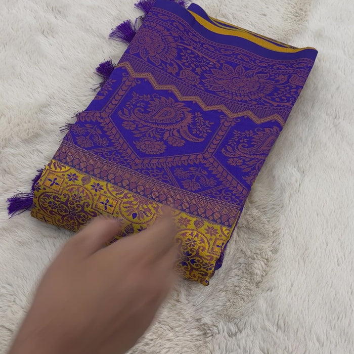 Satin Sheen Gold Designer Tassels Premium Banarsi Silk Saree