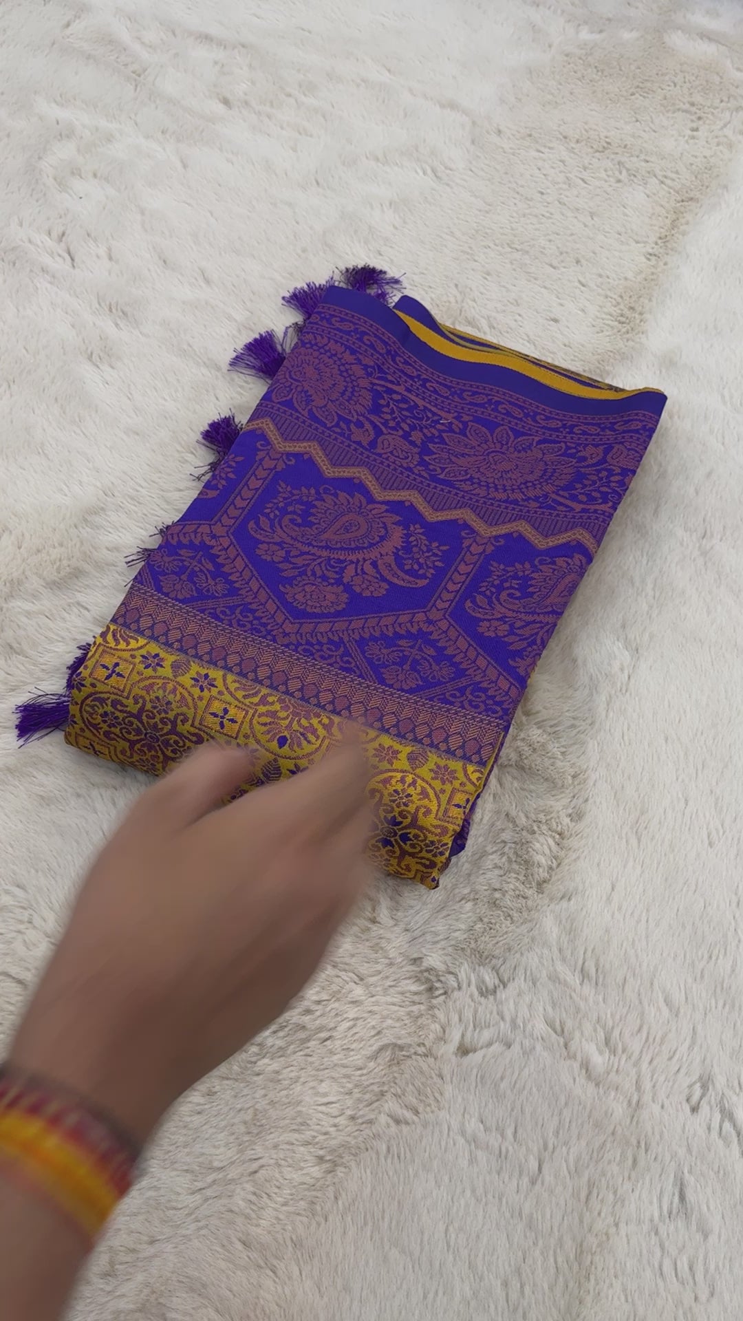 Satin Sheen Gold Designer Tassels Premium Banarsi Silk Saree