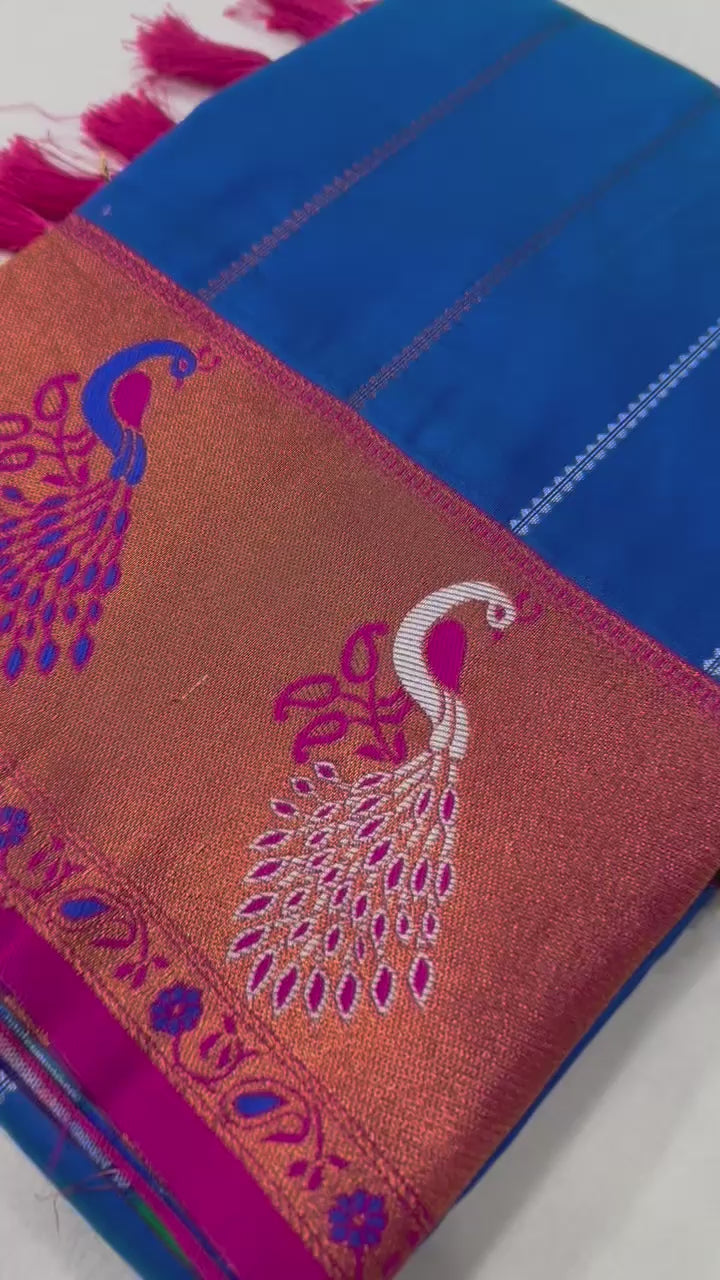 Soft Paithani Silk saree with Zari Meenakari design