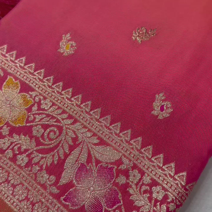 Gajri Pink Soft Banarasi Silk Saree With Zari Weaving Meenakari