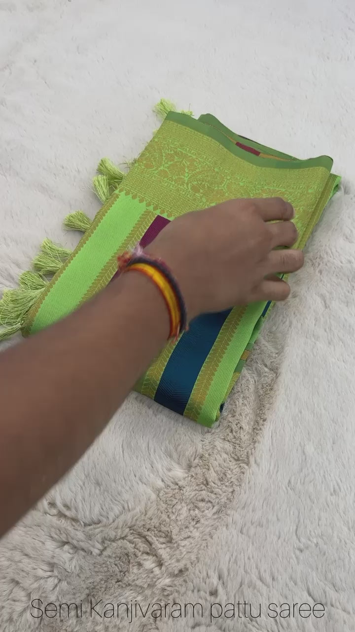 Sea Green Pure Soft Semi Kanjivaram Pattu Silk Saree