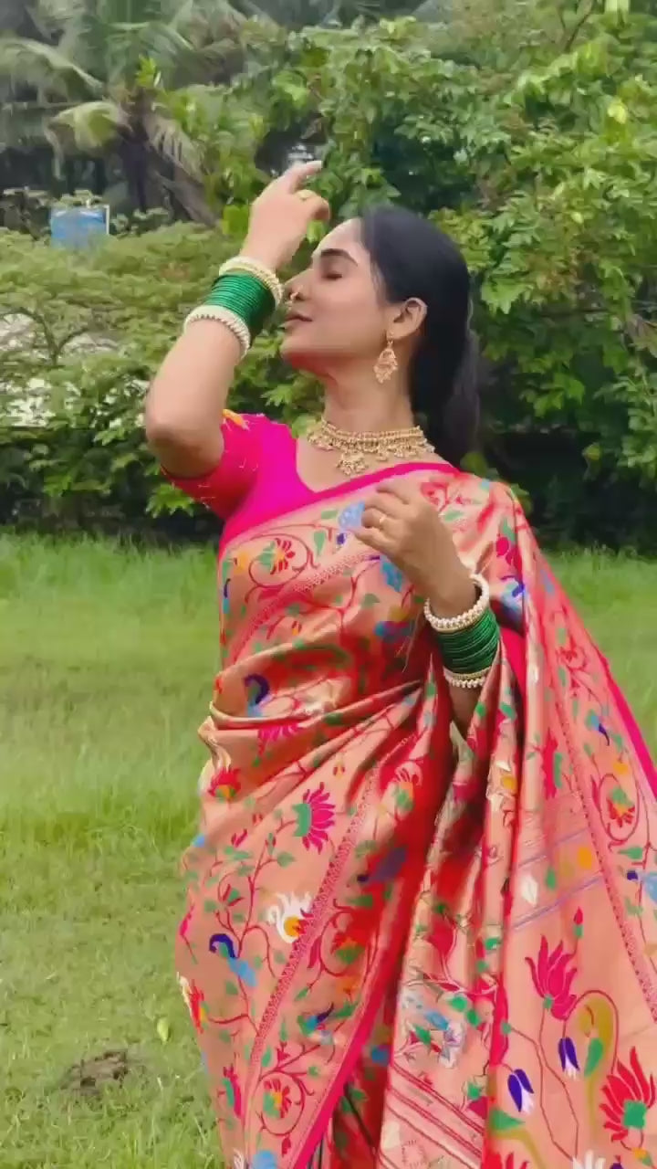 Pink Woven Meenakari Design Soft Paithani Silk Saree