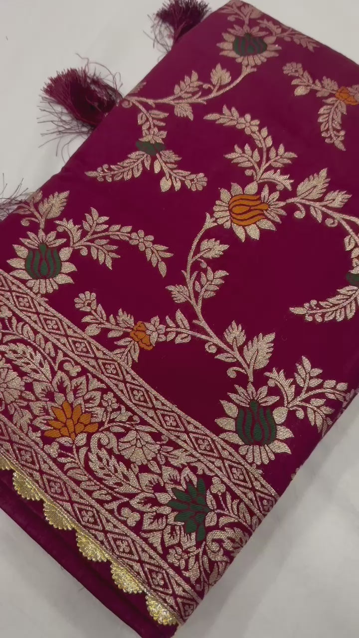 Pure Viscose Dolla Silk Saree with Heavy Meenakari Work