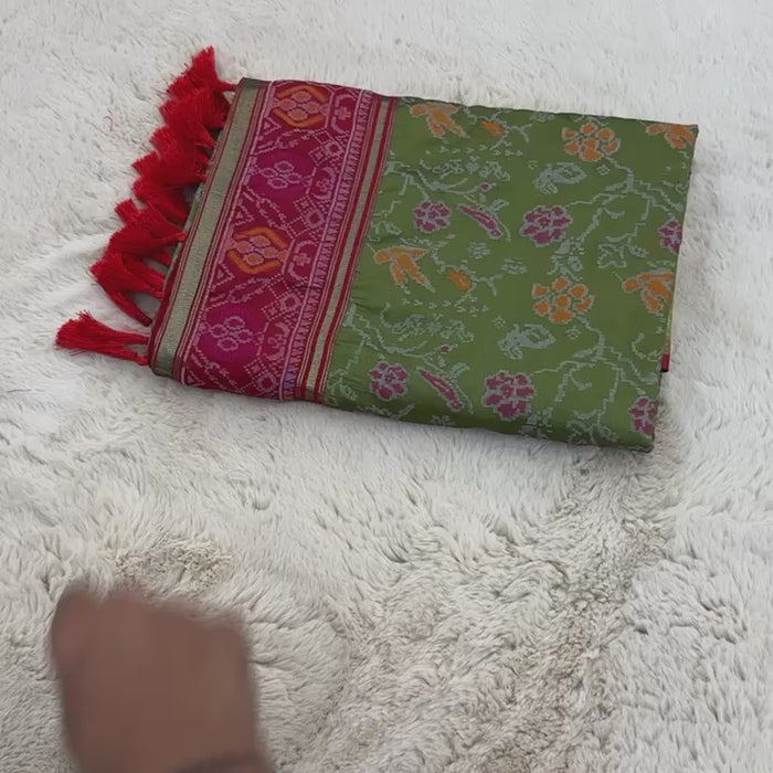 Olive Green Banarasi Patola Soft Silk Saree