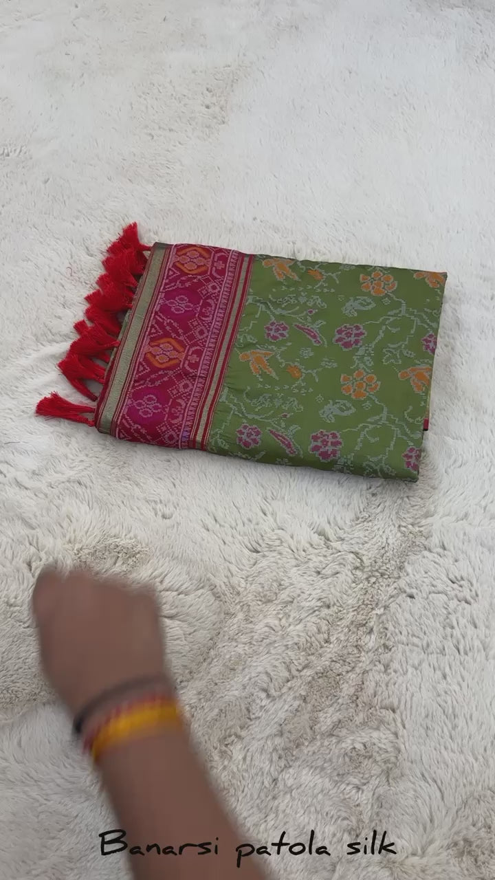 Olive Green Banarasi Patola Soft Silk Saree