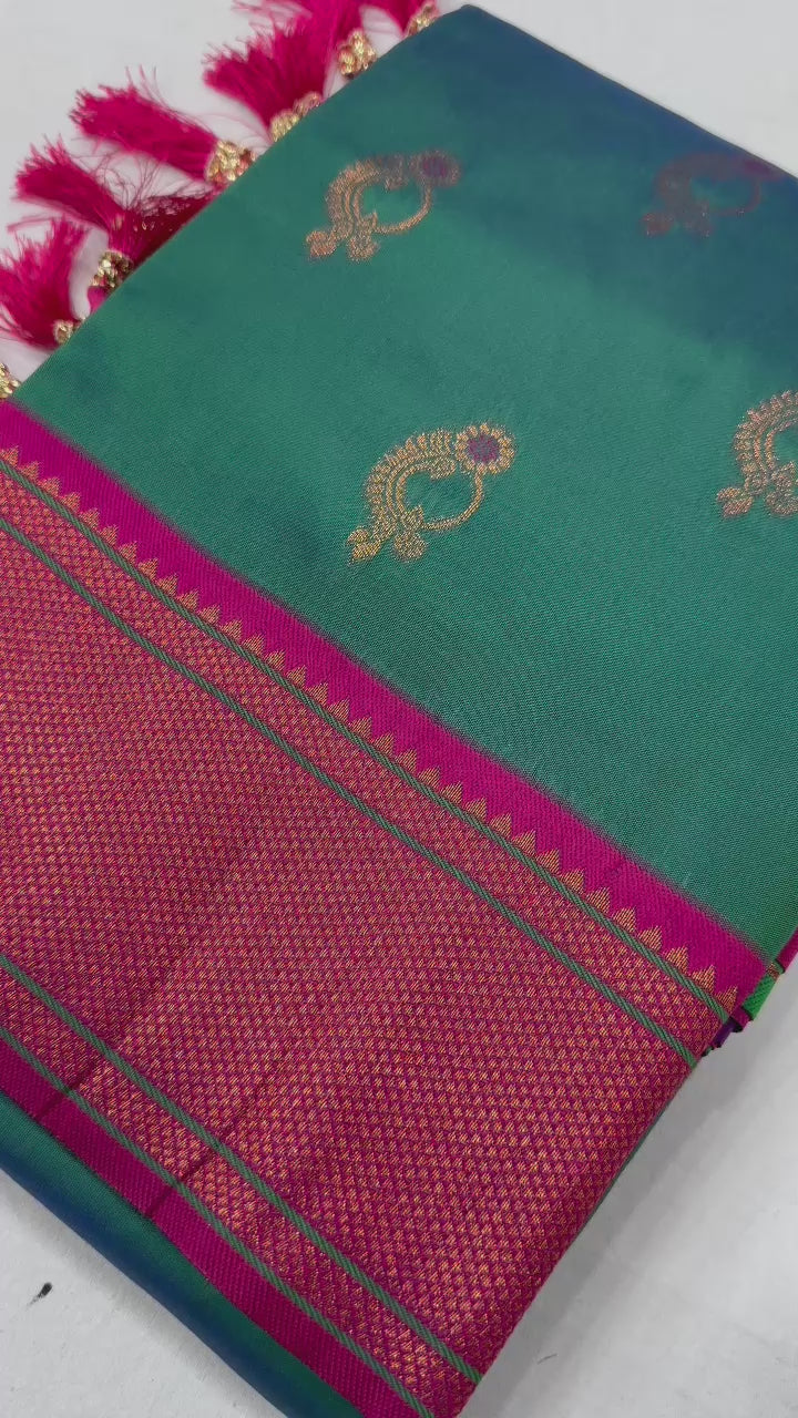 Soft Paithani Silk Saree with Zari Weaving Nath Design