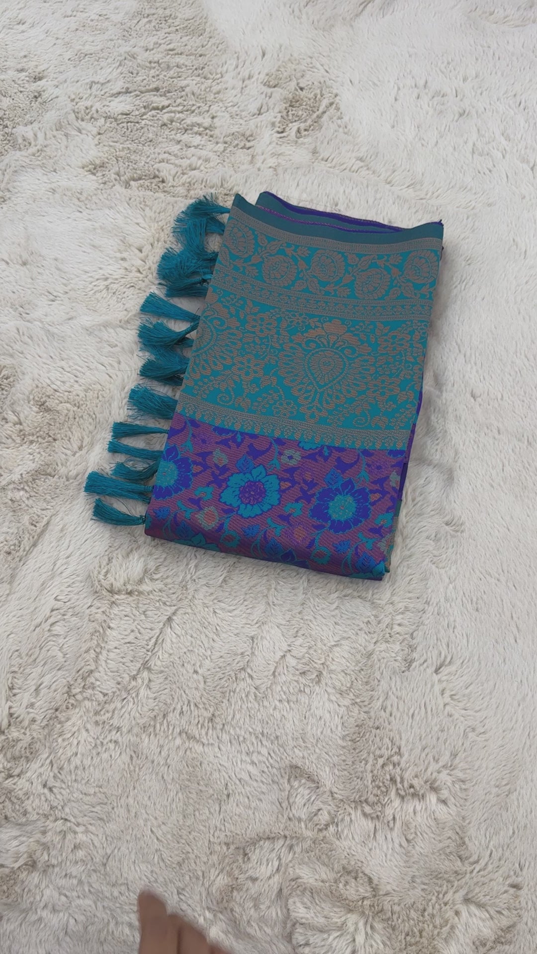 Purple and Teal Designer Tassels Banarsi Silk Saree