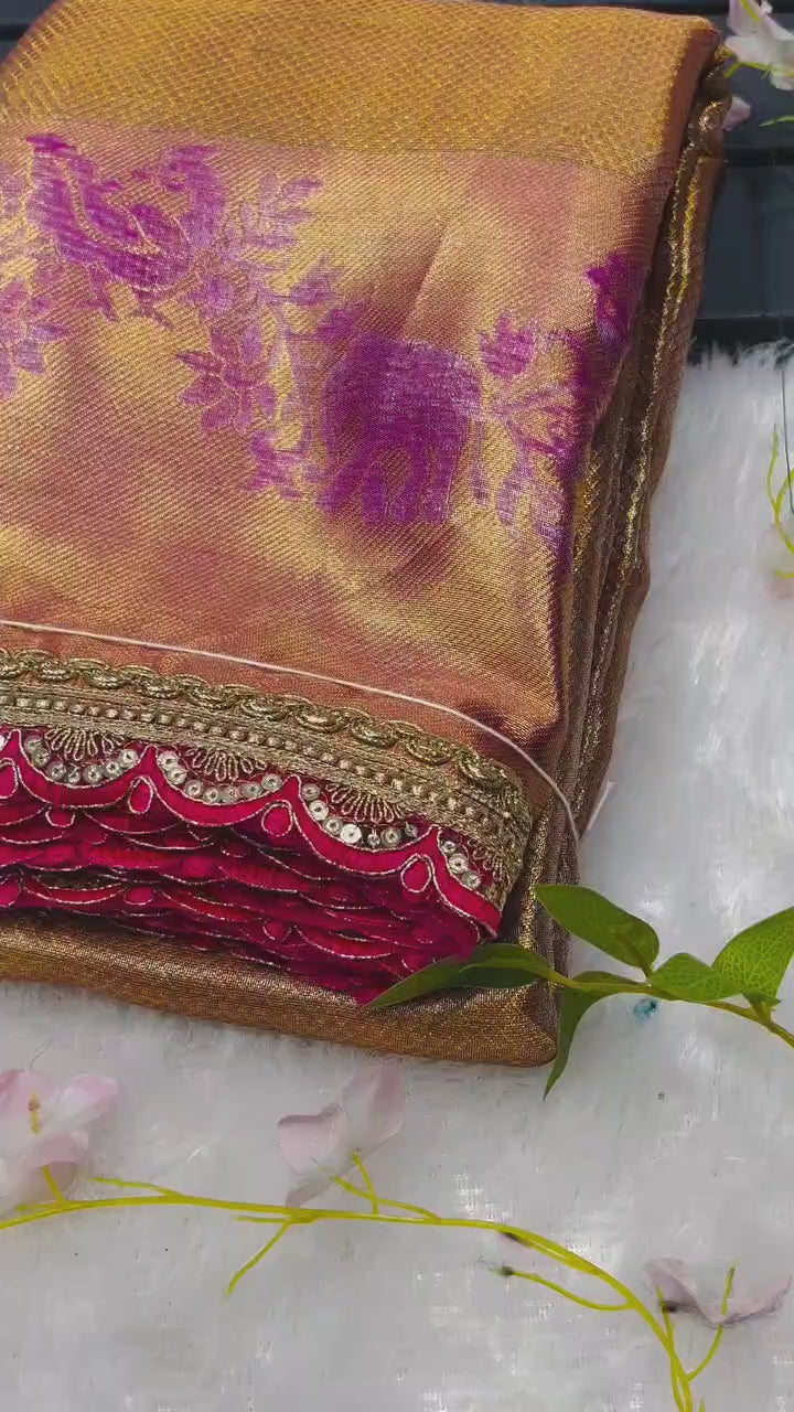 Harvest Gold Traditional Banarsi Handloom Tissue Silk Saree