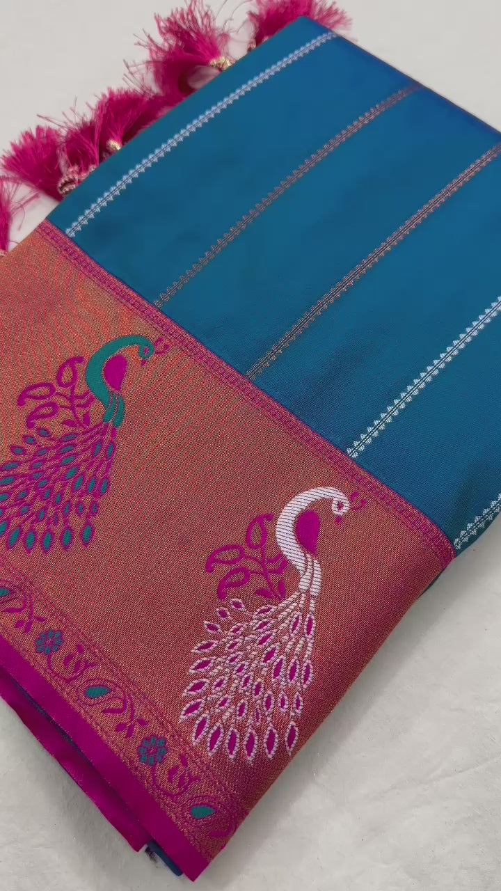 Soft Paithani Silk saree with Zari Meenakari design