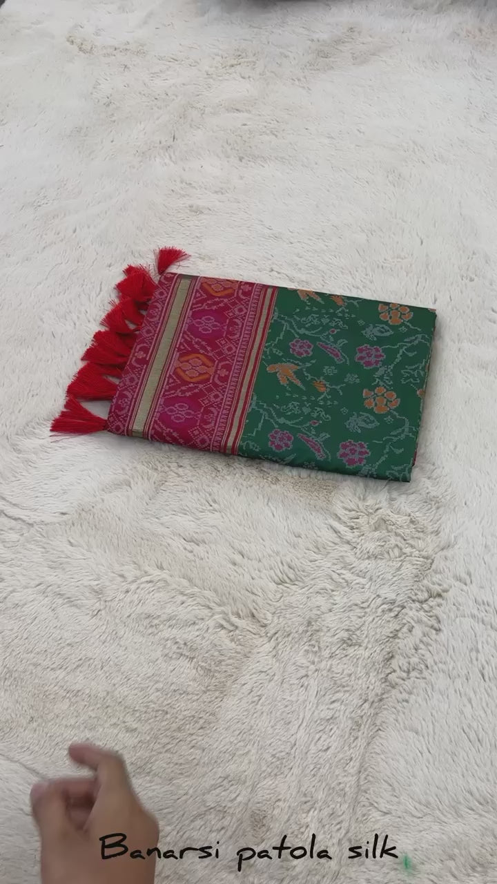 Dark Green Banarasi Patola Soft Silk Saree