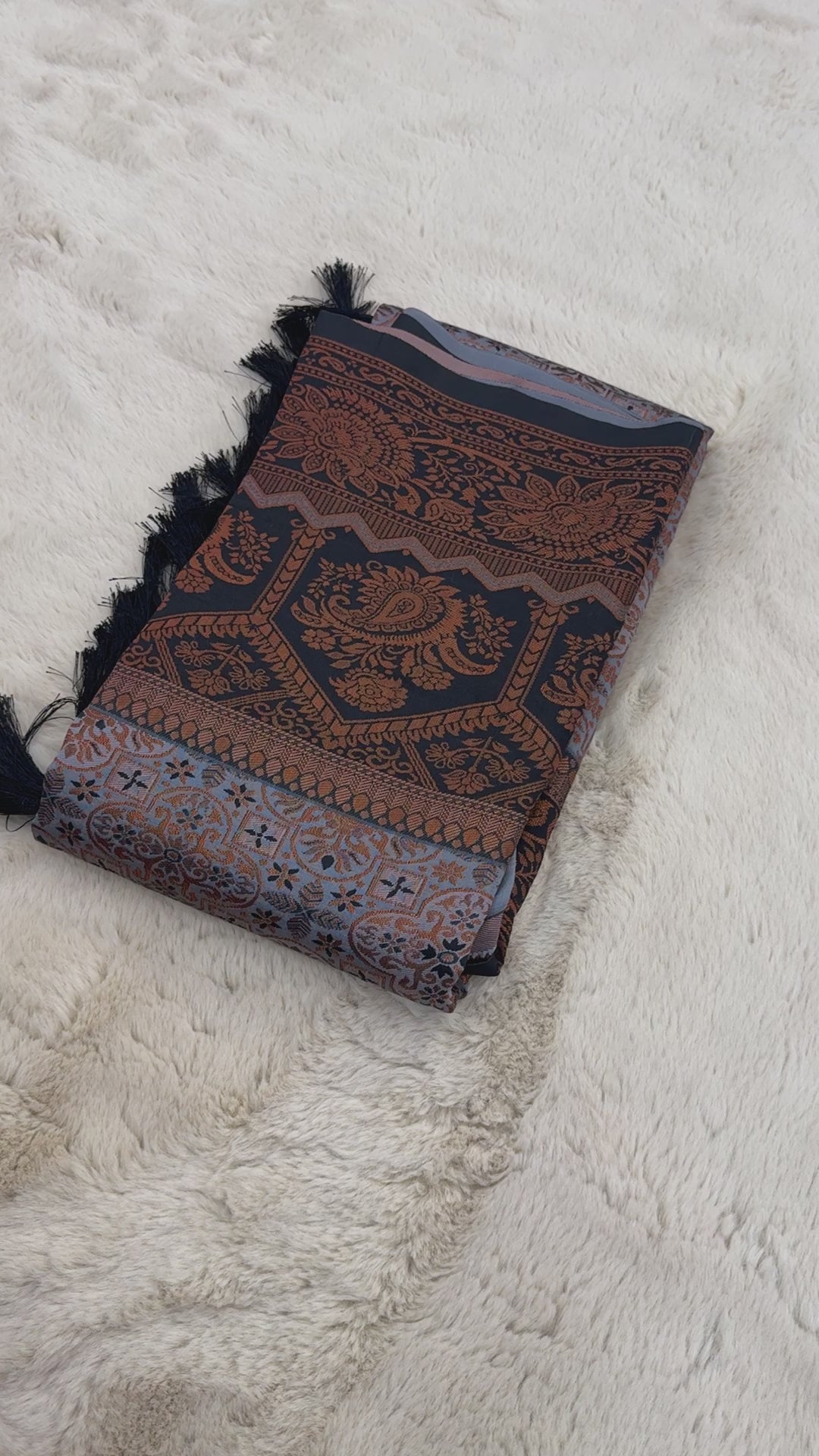 Dusty Grey Designer Tassels Premium Banarsi Silk Saree