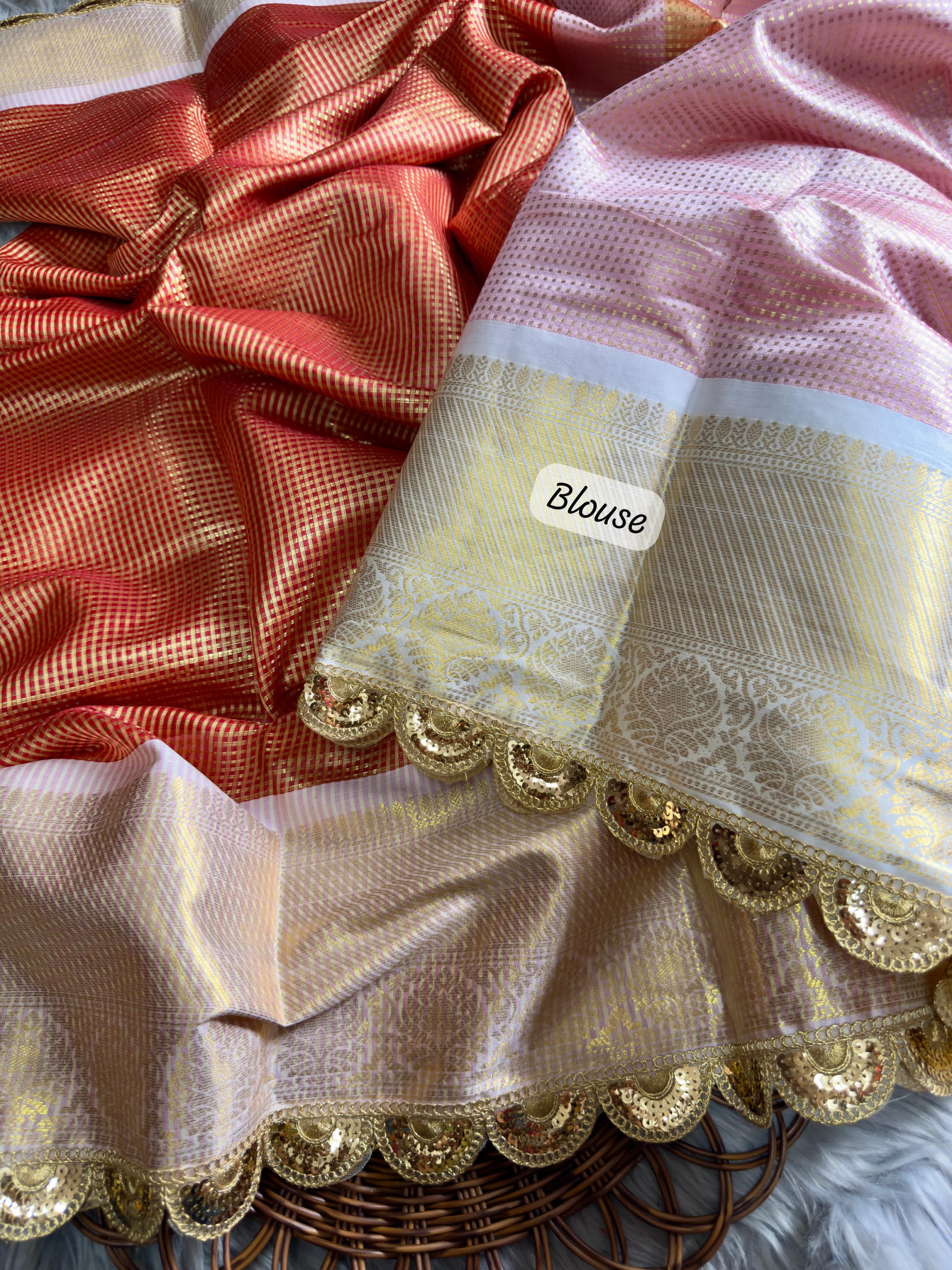 Reddish Orange Soft Banarsi Handloom Soft Tissue Silk Saree