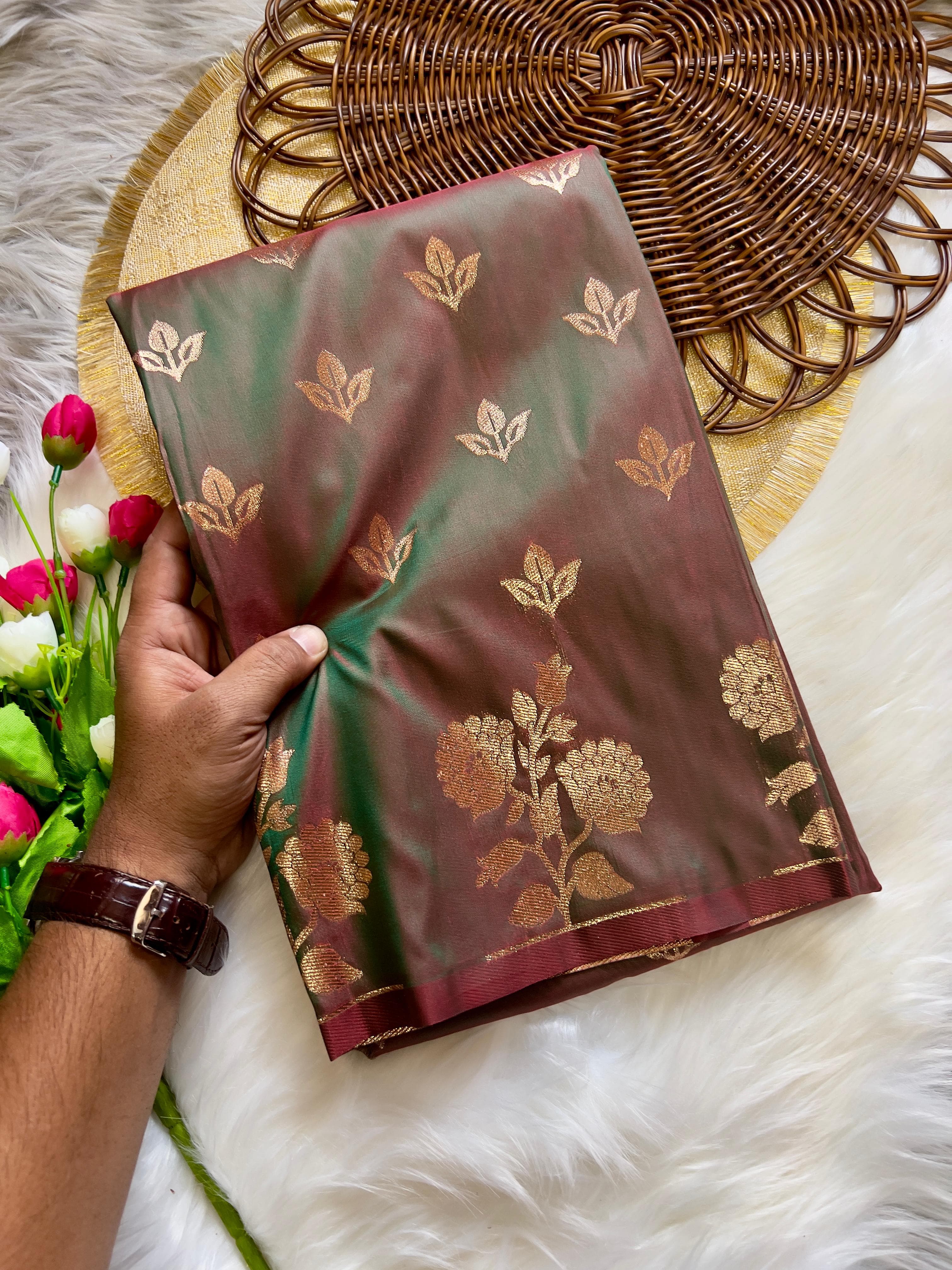 Roman Coffee Soft Banarsi Katan Silk Saree