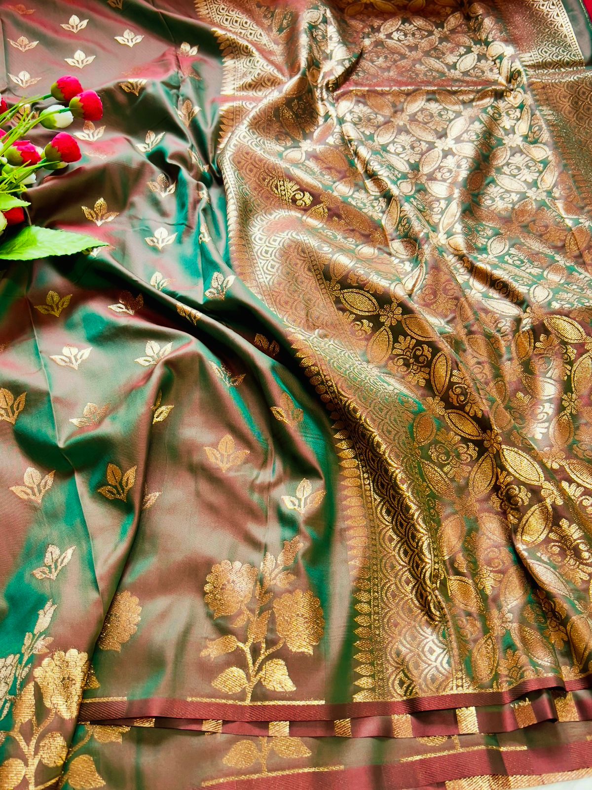 Roman Coffee Soft Banarsi Katan Silk Saree