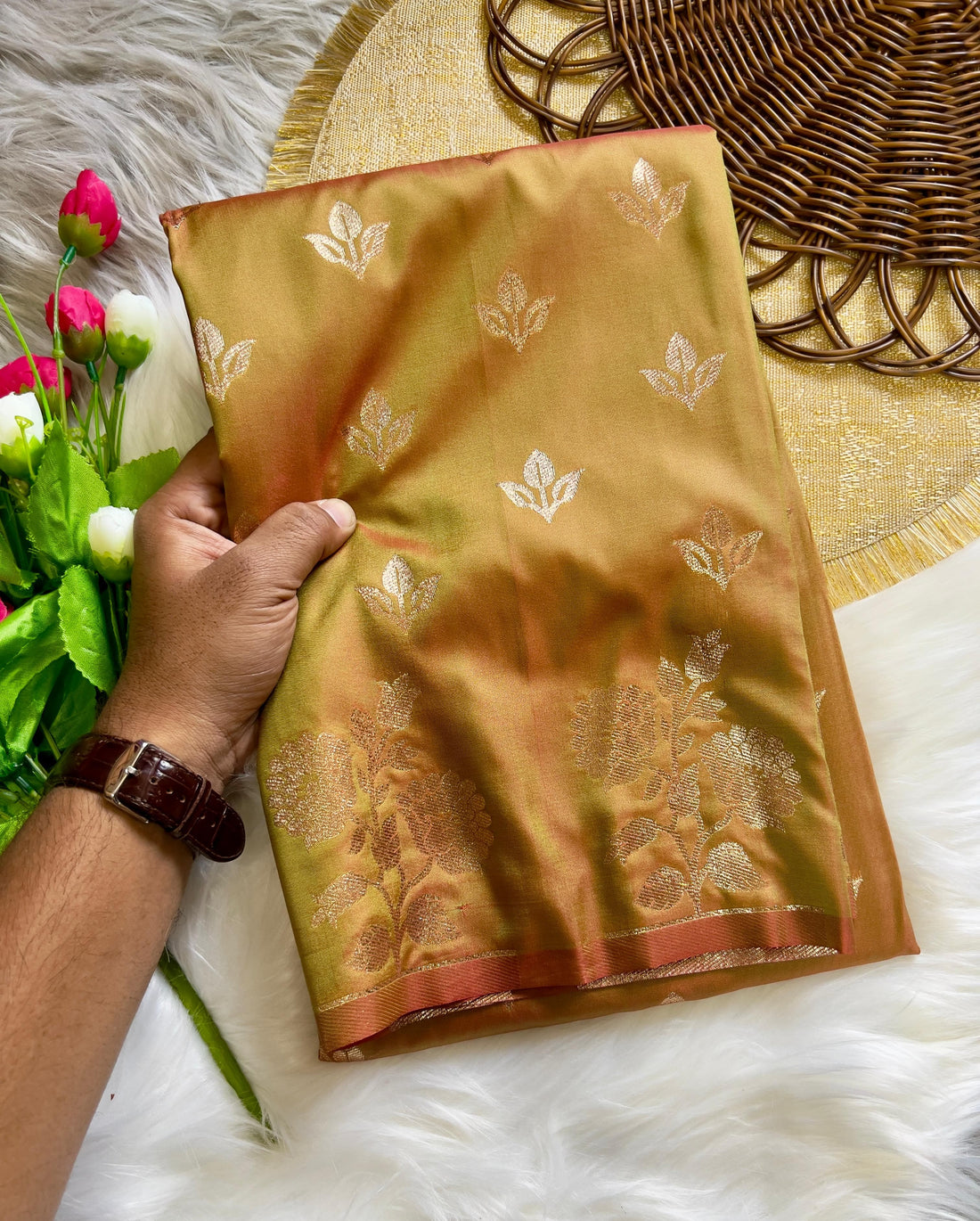 Sand Brown Soft Banarsi Katan Silk Saree