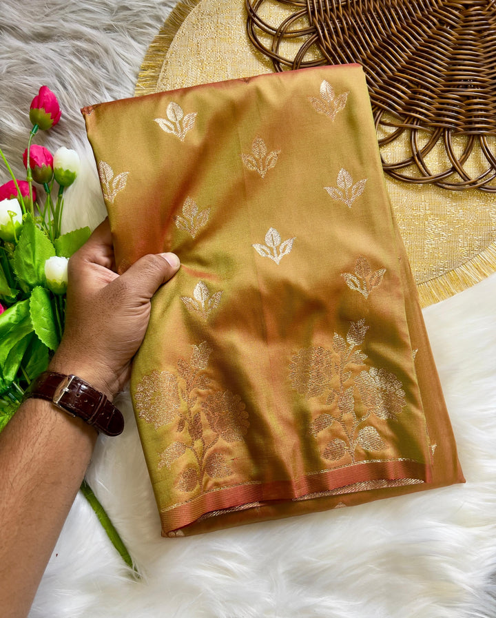 Sand Brown Soft Banarsi Katan Silk Saree
